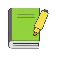 A green book with a pen on top of it vector