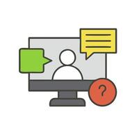 A computer screen with a chat bubble and a question mark vector