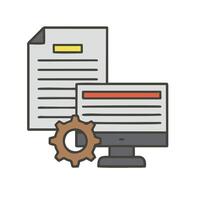 A computer and a document with gears vector