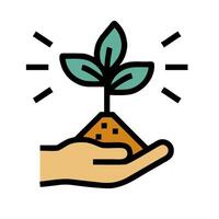 A hand holding a plant with a light coming from it vector