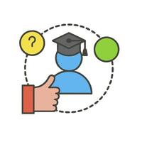 A hand with a graduation cap and thumbs up vector