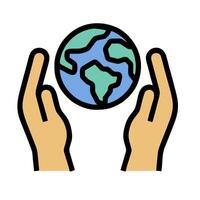 Hands holding the earth icon on a white background vector