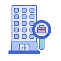 A magnifying glass is pointing at a building vector