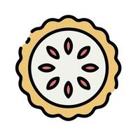 A pie with a slice of fruit on top vector