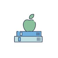 An apple on top of books with a green leaf vector