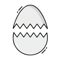 An egg with a crack in it is shown in a line vector