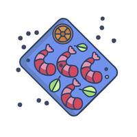 A tray with shrimp and vegetables on it vector