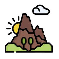 A mountain with trees and sun on it vector