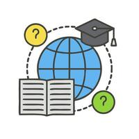 Graduation cap, book, globe, question marks, globe, globe icon illustration vector
