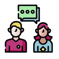 Two people with speech bubbles and a chat bubble vector