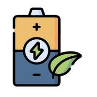 Battery icon with leaf and battery icon illustration vector