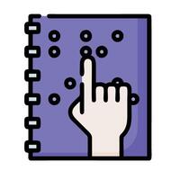 Hand pointing to a notebook with dots on it vector