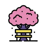 A pink tree with a bench under it vector