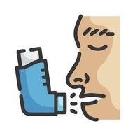 A man with an asthma inhaler in his mouth vector