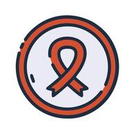 A red ribbon in a circle with a black outline vector