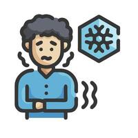 A man with a cold is standing next to a snowflake vector