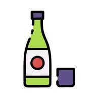 A bottle of sake and a glass on a white background vector