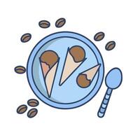 Ice cream cone with coffee beans and spoon illustration vector