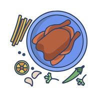 A plate with a chicken and vegetables on it vector