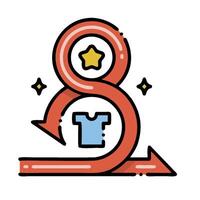A red arrow pointing to a shirt with a star on it vector