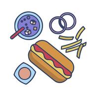 A hot dog, fries, and a cup of coffee vector