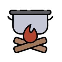 A pot with a fire and a stick on top vector