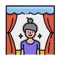 A woman is standing in front of a curtain vector