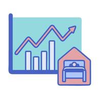 A bed with a graph and an arrow going up vector