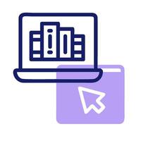 A laptop with a book on it and a mouse pointing at it vector