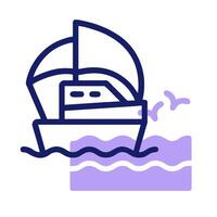 A boat with sails on the water line icon vector