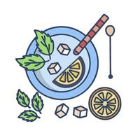 A bowl of lemonade with a lemon slice and a spoon vector