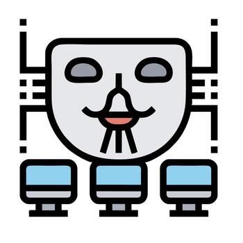 An image of a mask with a computer in front of it vector