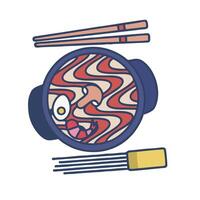 A bowl of ramen with chopsticks and a spoon vector