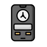 A black and white image of a cell phone with a clock on it vector