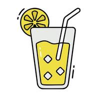 A lemonade drink with a straw and slice of lemon vector