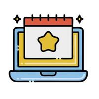 A laptop with a calendar icon and star vector