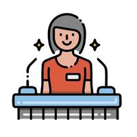 A woman is standing at a podium with a microphone vector