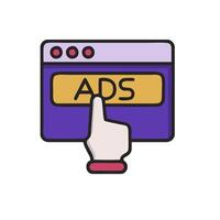 Ads icon with finger pointing at the ad vector