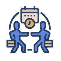 Two people are holding a briefcase and a clock vector