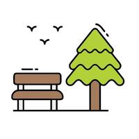 A park bench and tree with birds flying by vector
