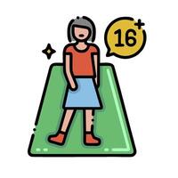 A girl is standing on a green mat with a number 16 vector
