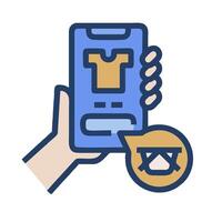A hand holding a smartphone with a shirt on it vector