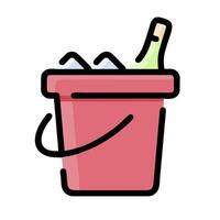 A red bucket with a bottle of wine in it vector