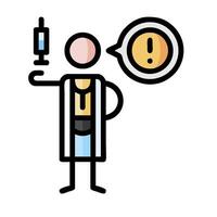 Doctor with syringe and bubble with exclamation mark vector
