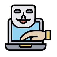 A person wearing a mask on a laptop computer vector