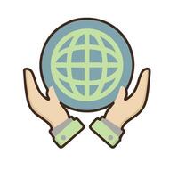 Hands holding a globe icon on a white background vector