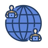 Two people sitting on a globe with laptops vector