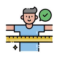 A man holding a measuring tape and a green check mark vector