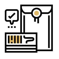 A black and white image of a paper envelope with a check mark vector