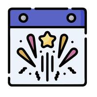 Calendar icon with fireworks and star vector
